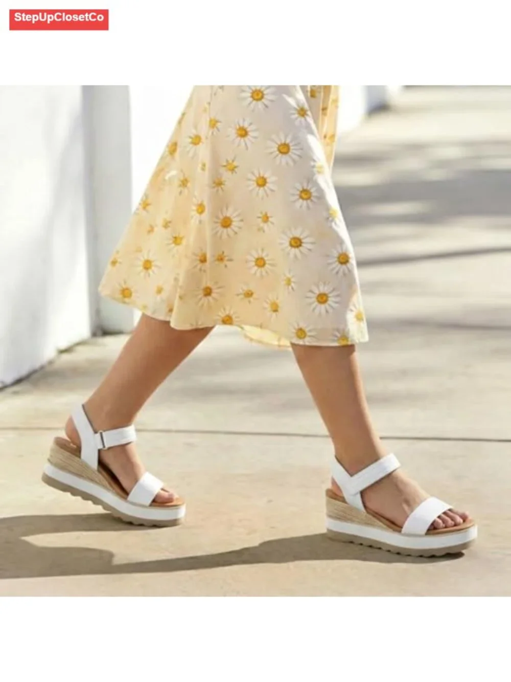 Espadrille Wedge Sandals, Open Toe Ankle Strap Low Heel Platform Sandals, PU